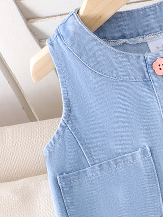 بنات كاجوال صيف clothing طقم season's جديد بدون أكمام توب with elastic بليسيه جيب children's دينم بدلة