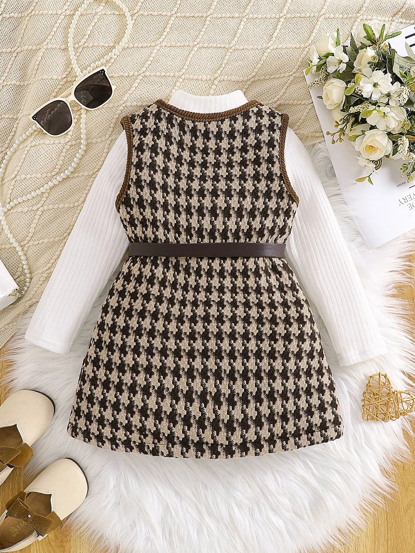 بنات composite thick plush طويل فيست jacket + pit strip high collar أكمام طويلة توب بدلة بحزام