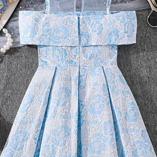 بنات' فستان موضة 2025 صيف جديد print تل splicing off shoulder أكمام قصيرةd أميرة فستان