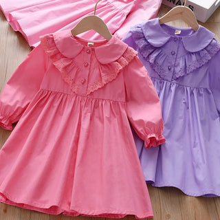 بنات' فستان ربيع وخريف موضة 2025 جديد ستايل little بنات' elegant أميرة فستان خريف elegant solid color أكمام طويلةd جيب