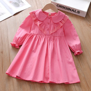 بنات' فستان ربيع وخريف موضة 2025 جديد ستايل little بنات' elegant أميرة فستان خريف elegant solid color أكمام طويلةd جيب