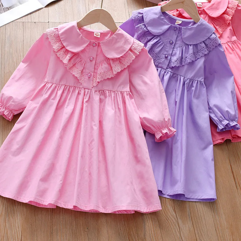 بنات' فستان ربيع وخريف موضة 2025 جديد ستايل little بنات' elegant أميرة فستان خريف elegant solid color أكمام طويلةd جيب