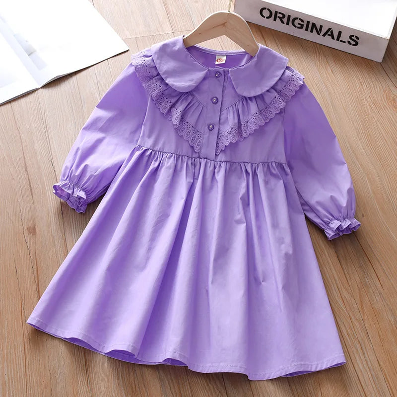 بنات' فستان ربيع وخريف موضة 2025 جديد ستايل little بنات' elegant أميرة فستان خريف elegant solid color أكمام طويلةd جيب