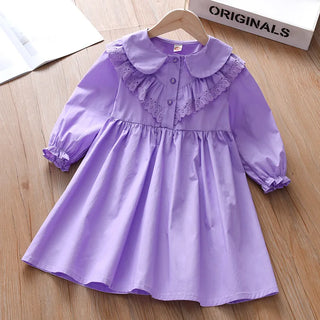 بنات' فستان ربيع وخريف موضة 2025 جديد ستايل little بنات' elegant أميرة فستان خريف elegant solid color أكمام طويلةd جيب