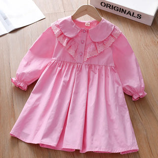 بنات' فستان ربيع وخريف موضة 2025 جديد ستايل little بنات' elegant أميرة فستان خريف elegant solid color أكمام طويلةd جيب