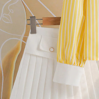 بنات' طقم موضة 2025 ربيع وخريف european and american جديد fashionable كاجوال striped أكمام طويلةd shirt half جيب two pieces