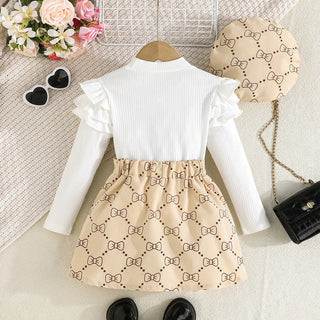 بنات' ربيع وخريف جديد sweet طقم exquisite hat solid color توب geometric بليسيه جيب 3-piece طقم