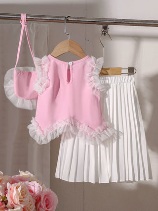 بنات' بدلة صيف جديد بدون أكمام تل توب بليسيه trousers بدلة including bag