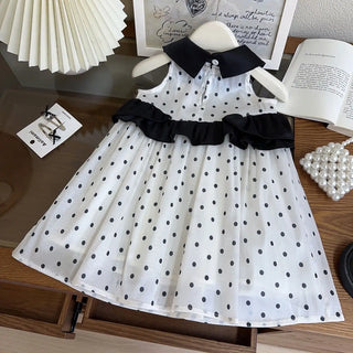 بنات' صيف موضة 2025 جديد ستايل doll collar polka dot بدون أكمام أميرة فستان، sweet فيست فستان for baby بنات