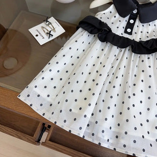 بنات' صيف موضة 2025 جديد ستايل doll collar polka dot بدون أكمام أميرة فستان، sweet فيست فستان for baby بنات