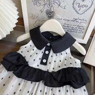 بنات' صيف موضة 2025 جديد ستايل doll collar polka dot بدون أكمام أميرة فستان، sweet فيست فستان for baby بنات