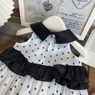 بنات' صيف موضة 2025 جديد ستايل doll collar polka dot بدون أكمام أميرة فستان، sweet فيست فستان for baby بنات