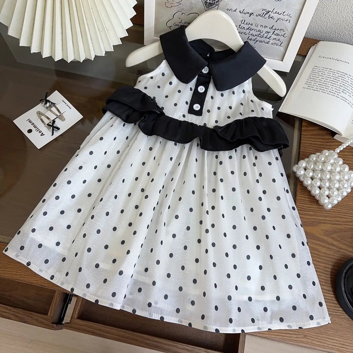 بنات' صيف موضة 2025 جديد ستايل doll collar polka dot بدون أكمام أميرة فستان، sweet فيست فستان for baby بنات