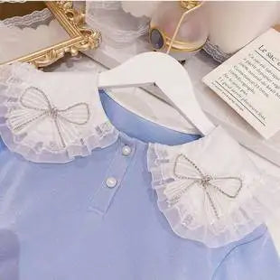 بنات sweatshirt بليسيه جيب بدلة ربيع جديد ستايل medium and large children korean version two-piece بدلة bow college ستايل