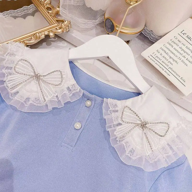 بنات sweatshirt بليسيه جيب بدلة ربيع جديد ستايل medium and large children korean version two-piece بدلة bow college ستايل