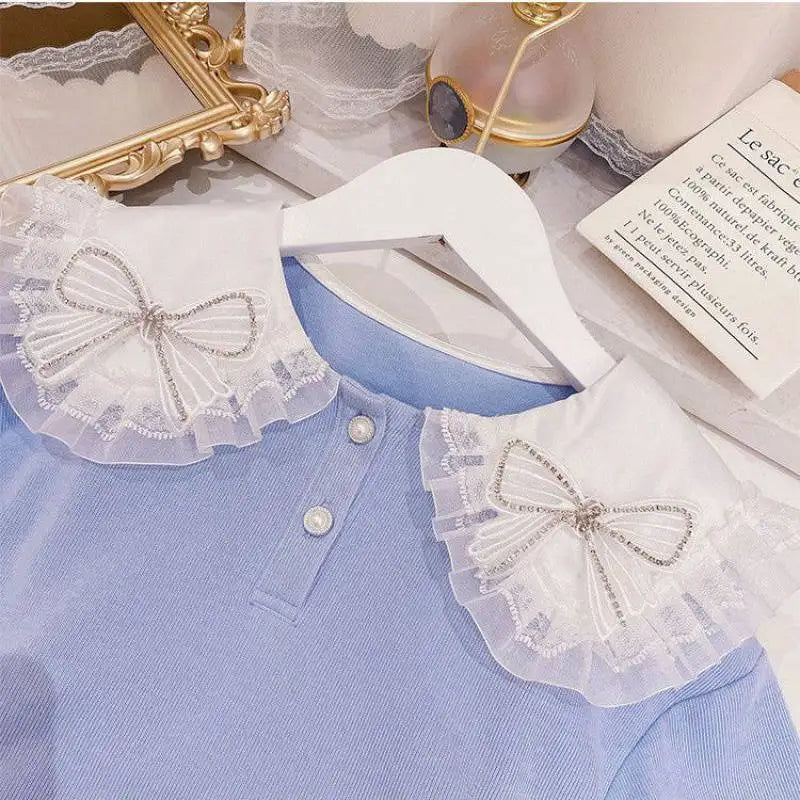 بنات sweatshirt بليسيه جيب بدلة ربيع جديد ستايل medium and large children korean version two-piece بدلة bow college ستايل