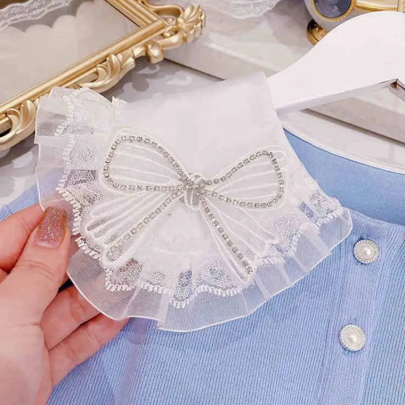 بنات sweatshirt بليسيه جيب بدلة ربيع جديد ستايل medium and large children korean version two-piece بدلة bow college ستايل