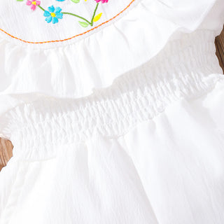 بنات' (small) جمبسوت، صيف round neck embroidered and wrapped جمبسوت