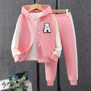 خريف بنات' hooded patchwork jacket+كاجوال pants طقم قطعتين