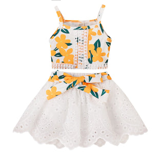 small بنات' كاجوال print بدون أكمام neck توب and bow جيب بدلة for ربيع and صيف breathable use clothes
