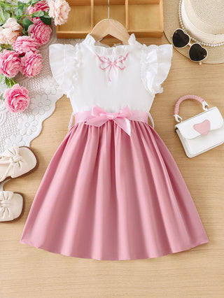 بنت's صيف بدون أكمام قصة A فستان with same color belt forest sweet and cute أميرة فستان