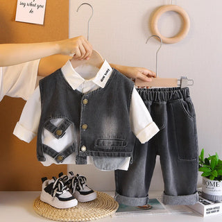 little ولد دينم فيست three piece طقم موضة 2025 ربيع وخريف جديد ستايل أولاد' stylish خريف clothes wholesale baby clothes