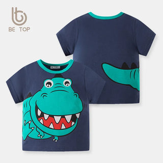 hot sale أولاد baby صيف o-neck t-shirt كاجوال ستايل 100% cotton animal print ناعم breathable plus size 200 grams knitted odm