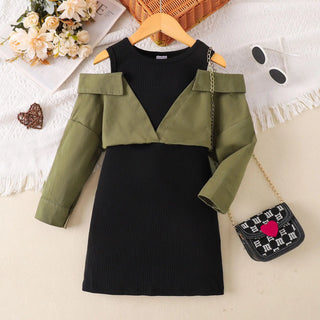 خريف جديد بنات' كاجوال off shoulder patchwork فستان