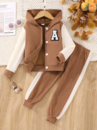 خريف بنات' hooded patchwork jacket+كاجوال pants طقم قطعتين