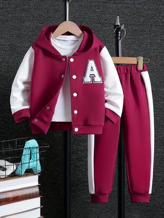 خريف بنات' hooded patchwork jacket+كاجوال pants طقم قطعتين