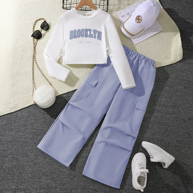 موضة 2025 cool بنت clothing 8-12 year children boutique teenage 2 piece sets أطفال بنات clothing طقم