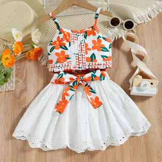 small بنات' كاجوال print بدون أكمام neck توب and bow جيب بدلة for ربيع and صيف breathable use clothes