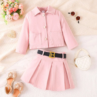 european and american بنات' كاجوال three-piece بدلة خريف شتاء أكمام طويلة بليسيه جيب with hot drill lapel pocket belt