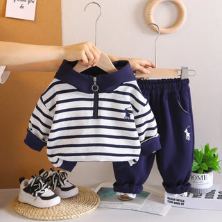 أولاد' ربيع وخريف hoodie طقم موضة 2025 جديد baby clothes baby children's ربيع وخريف striped أكمام طويلة طقم قطعتين