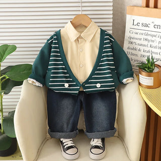 أولاد' خريف طقم موضة 2025 جديد children's striped jacket jeans خريف فستان أولاد' baby clothes