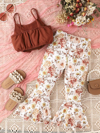 fashion كاجوال بنات بدلة with bow strap jacket printed horn pants breathable clothes for children