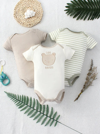 0-9 months baby ولد three-piece جمبسوت romper طقم 100% cotton onesie with snap button closure fashionable pajamas
