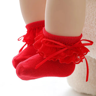 بنات' red bow-knit كاجوال socks full moon أميرة crew socks for ربيع وخريف baby knitted technique at high quality