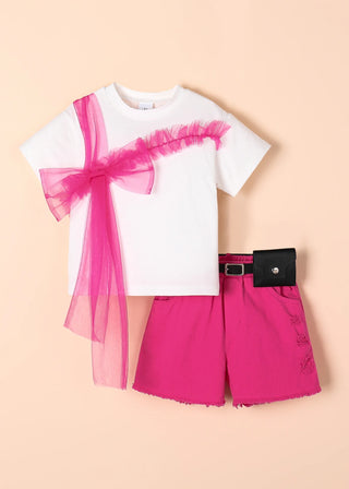 hot بنت صيف suite for children أكمام قصيرة t-shirt + دينم shorts + belt daily occasion boutique design