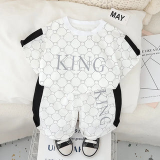 موضة 2025 جديد letter print أولاد صيف بدلة كاجوال cotton children's wear أكمام قصيرة بدلة with korean ستايل