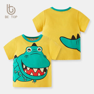 hot sale أولاد baby صيف o-neck t-shirt كاجوال ستايل 100% cotton animal print ناعم breathable plus size 200 grams knitted odm