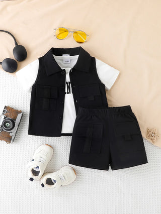 2024 صيف جديد cross-border e-commerce foreign trade hot-selling sports ولد clothing street super cool three-piece بدلة