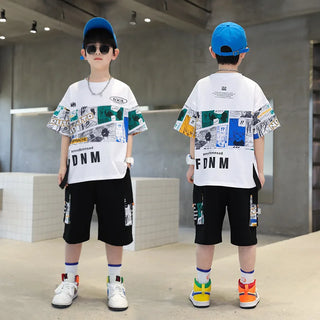 صيف جديد أولاد أكمام قصيرة بدلة cuhk ستايل كاجوال cotton half-كم jacket printed طقم قطعتين for children handsome