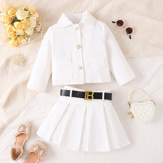 european and american بنات' كاجوال three-piece بدلة خريف شتاء أكمام طويلة بليسيه جيب with hot drill lapel pocket belt