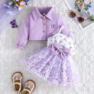 baby بنت's ربيع خريف gentle purple dream wind بدلة solid color coat butterfly floral printed daily boutique جديد 2 pieces