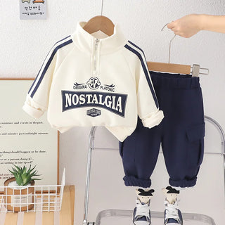 أولاد' ربيع وخريف طقم with ستايل غربي ستايل half zipper stand up collar، أكمام طويلة طقم قطعتين baby's كاجوال clothes