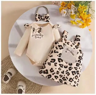 fall شتاء fashion three-piece clothing طقم for baby بنات leopard bow أكمام طويلة توب purse leopard belt جيب hair band
