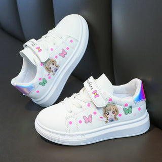 breathable أطفال بنات cartoon print running walking shoes fashion white sneakers for بنات