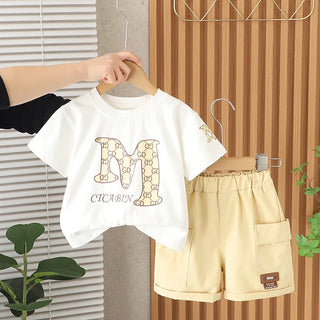 موضة 2025 جديد أولاد صيف pullover بدلة كاجوال طقم قطعتين with round neck أكمام قصيرة and printed cotton fabric for little ones