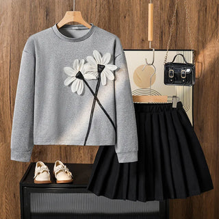 خريف موضة 2025 بنات clothing طقم cross-border design موضة 2025 جديد foreign ستايل three-dimensional flower أكمام طويلة jacket بليسيه